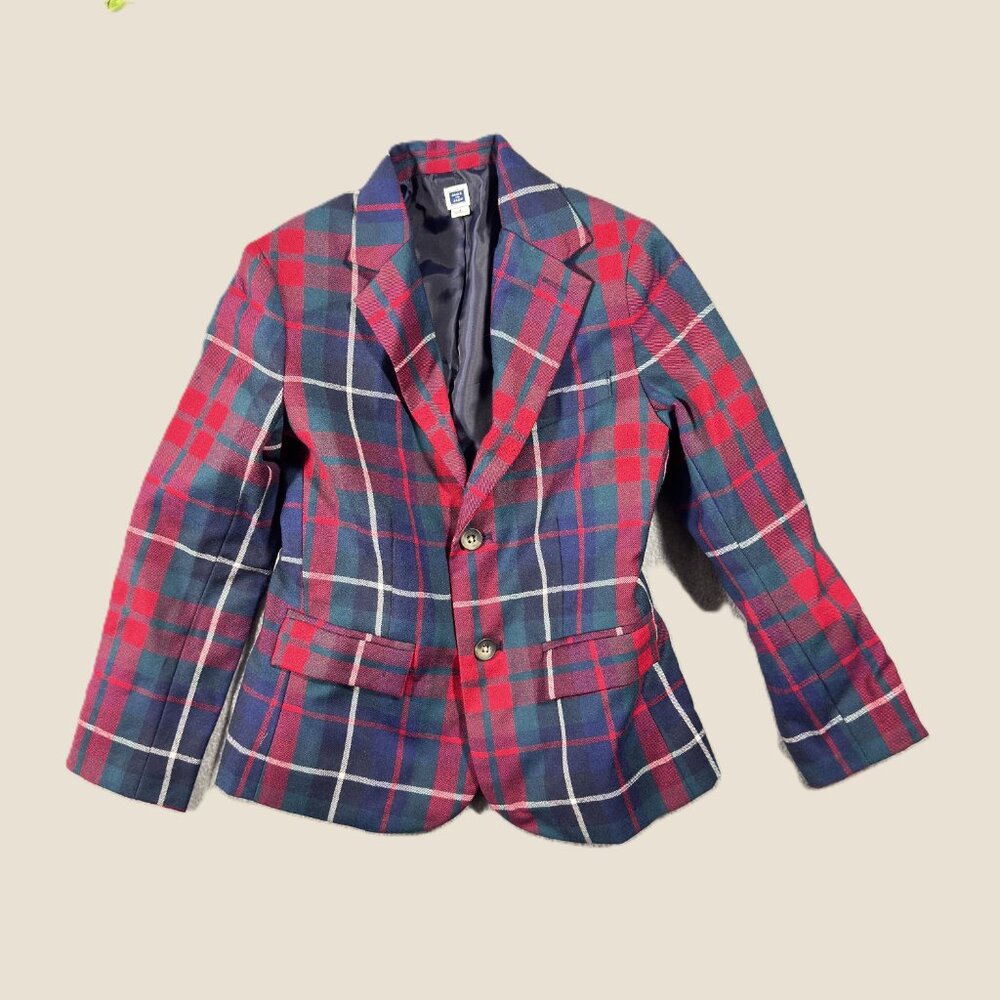 Janie and Jack Wool Tartan Plaid Blzr Red/Green/Navy Sz 7 School Holiday